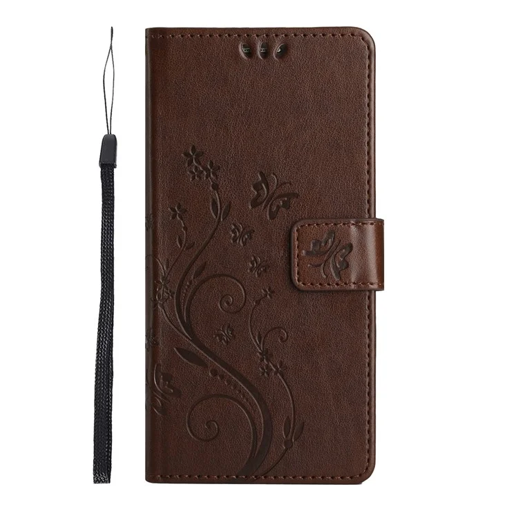 Para Motorola Moto E22 4G Fluste Butterfly Cover Proteção Tampa de Couro PU Popela Peleta Função do Stand Anti-got Casa - Castanho