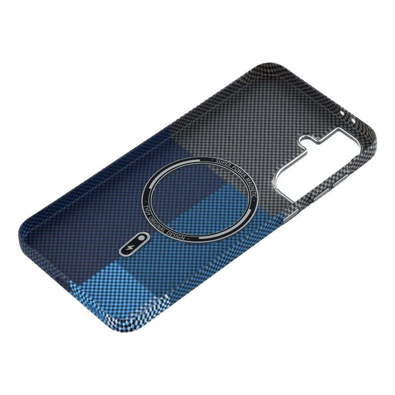 For Samsung Galaxy A56 5G Magnetic Case Water Transfer Printing Metal Frame PC Phone Back Cover - Square Blue