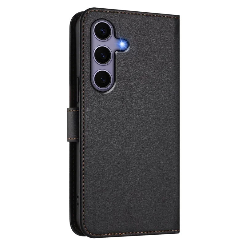 Массовая закупка для Samsung Galaxy S25 / S24 Кожаный чехол-бумажник для телефона со стойкой и ремешком на запястье Ударопрочный чехол-бумажник - Черный