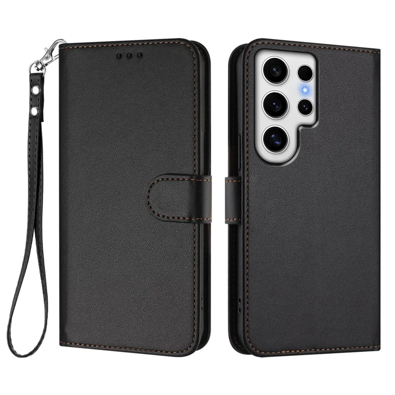 Bulk Purchasing For Samsung Galaxy S24 Ultra Leather Phone Cover Wallet Stand with Wrist Strap Shockproof Wallet Case - Black