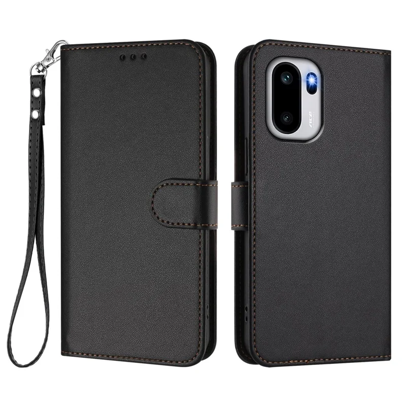 Bulk Purchasing For OnePlus 15R 5G / Ace 6T 5G / Ace 6 5G Leather Phone Cover Wallet Stand with Wrist Strap Shockproof Wallet Case - Black