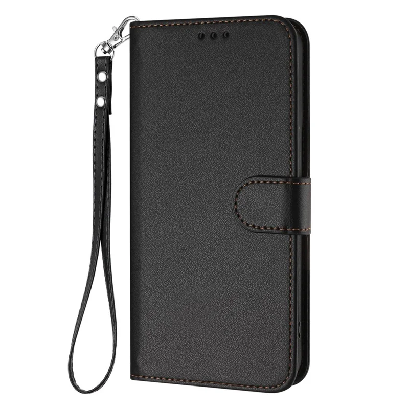 Bulk Purchasing For OnePlus 15R 5G / Ace 6T 5G / Ace 6 5G Leather Phone Cover Wallet Stand with Wrist Strap Shockproof Wallet Case - Black