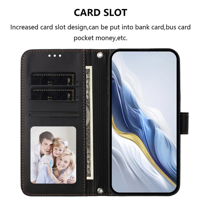 Bulk Purchasing For OnePlus 15R 5G / Ace 6T 5G / Ace 6 5G Leather Phone Cover Wallet Stand with Wrist Strap Shockproof Wallet Case - Black