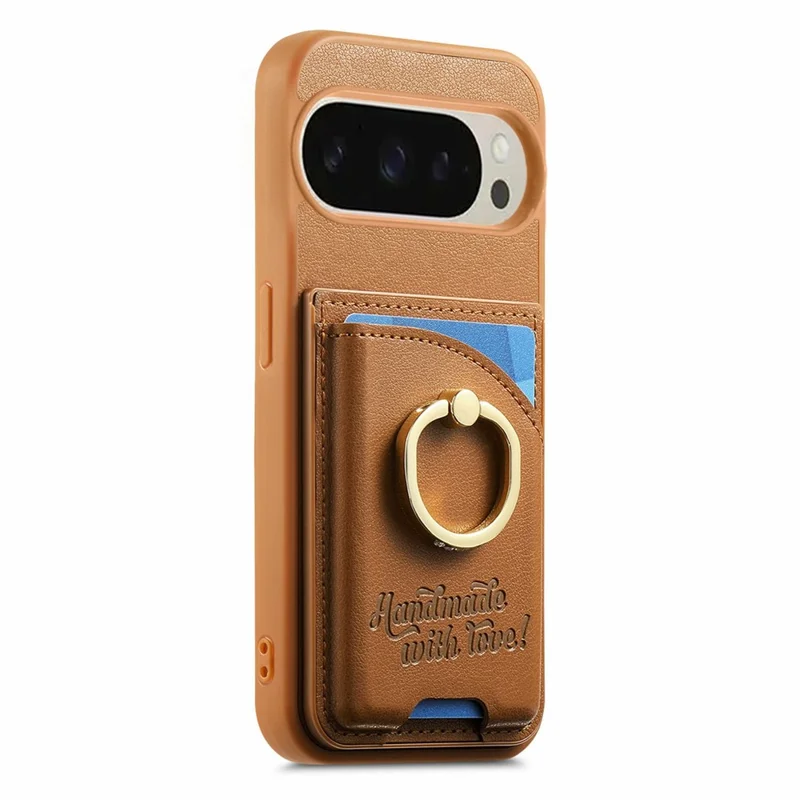 Для Google Pixel 9 Pro XL / 10 Pro XL Чехол Держатель для карт Держатель с кристаллами Кольцевой держатель Подставка Кожаная задняя панель Чехол для телефона - Коричневый