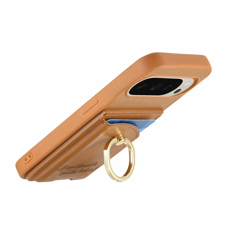 Для Google Pixel 9 Pro XL / 10 Pro XL Чехол Держатель для карт Держатель с кристаллами Кольцевой держатель Подставка Кожаная задняя панель Чехол для телефона - Коричневый