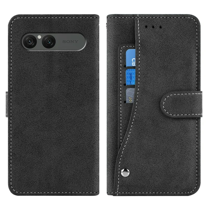 For Sony Xperia 10 VII Case Retro PU Leather Wallet Phone Cover with Rotating Card Slots Holder - Black