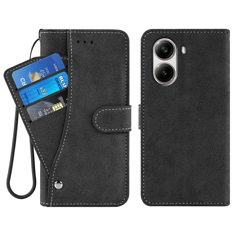 For Xiaomi Redmi Turbo 4 5G  /  Poco X7 Pro 5GCase Retro PU Leather Wallet Phone Cover with Rotating - Black