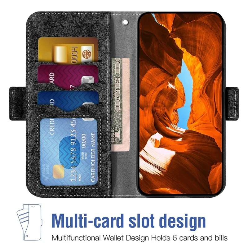 Voor Xiaomi Redmi Turbo 4 5G / Poco X7 Pro 5G hoesje met waterverf schilderij portemonnee PU lederen telefoonhoes met draaiende kaartsleuven - Zwart