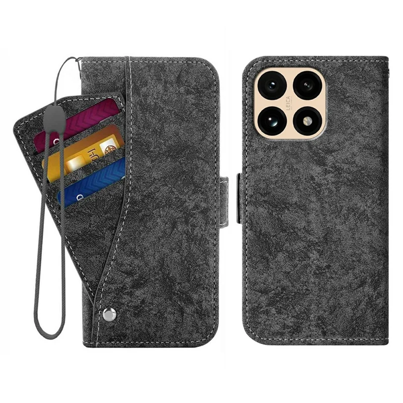 Per Xiaomi 15T Case Water-ink Painting Wallet PU Leathe Phone Cover con Slot per Carte Rotanti - Nero