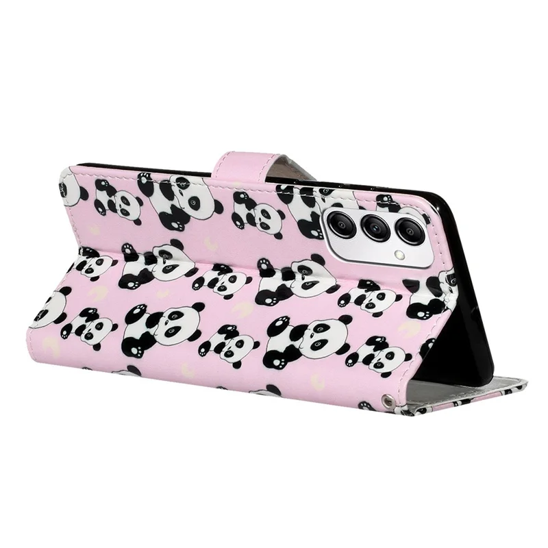 For Samsung Galaxy A14 5G / 4G Pattern Embossed Phone Cover PU Leather+TPU Foldable Stand Wallet Case with Hand Strap - Panda