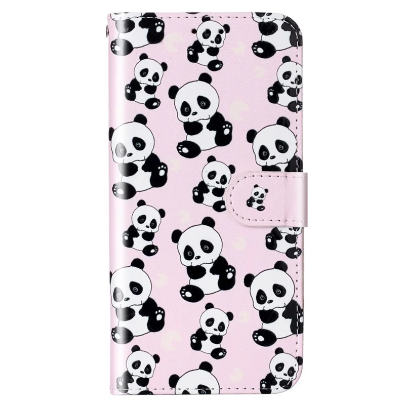 For Samsung Galaxy A14 5G / 4G Pattern Embossed Phone Cover PU Leather+TPU Foldable Stand Wallet Case with Hand Strap - Panda