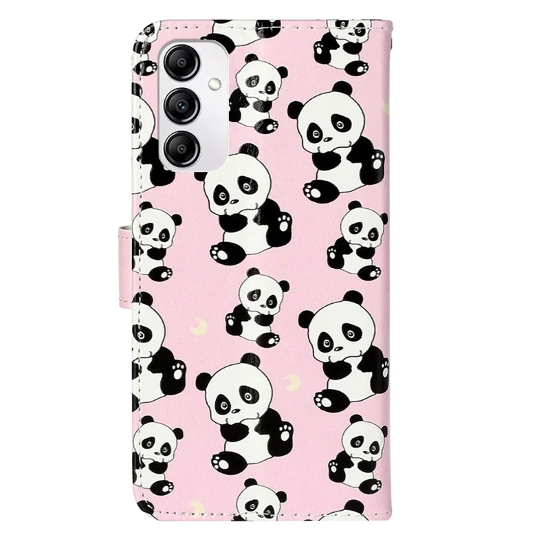 For Samsung Galaxy A14 5G / 4G Pattern Embossed Phone Cover PU Leather+TPU Foldable Stand Wallet Case with Hand Strap - Panda