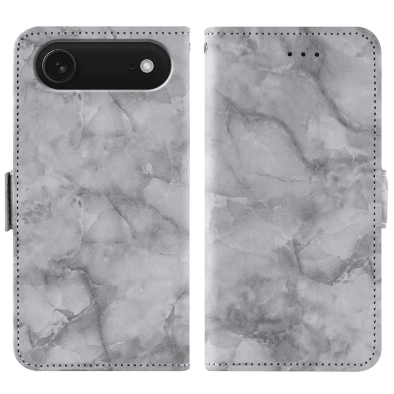 Чехол для iPhone Air Leather Case с мраморным узором, чехол-кошелек со стойкой и ремешком на запястье - серый