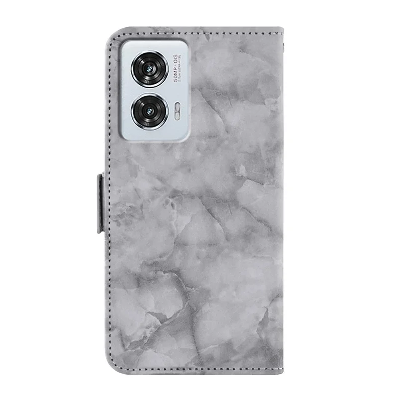 For Motorola Edge 50 Fusion 5G Leather Case Marble Pattern Phone Wallet Stand Cover with Wrist Strap - Grey
