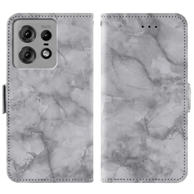 For Motorola Edge 50 Pro 5G Leather Case Marble Pattern Phone Wallet Stand Cover with Wrist Strap - Grey