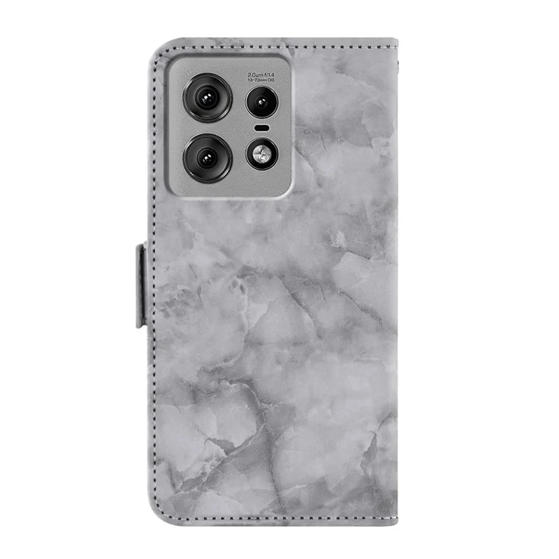 For Motorola Edge 50 Pro 5G Leather Case Marble Pattern Phone Wallet Stand Cover with Wrist Strap - Grey