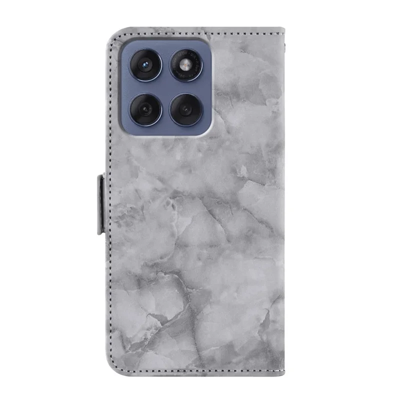 Leather Case For Motorola Edge 60 Fusion 5G  /  Edge 60 5G  /  Edge (2025) 5G Marble Pattern Phone Wallet Stand Cover with Wrist Strap - Grey