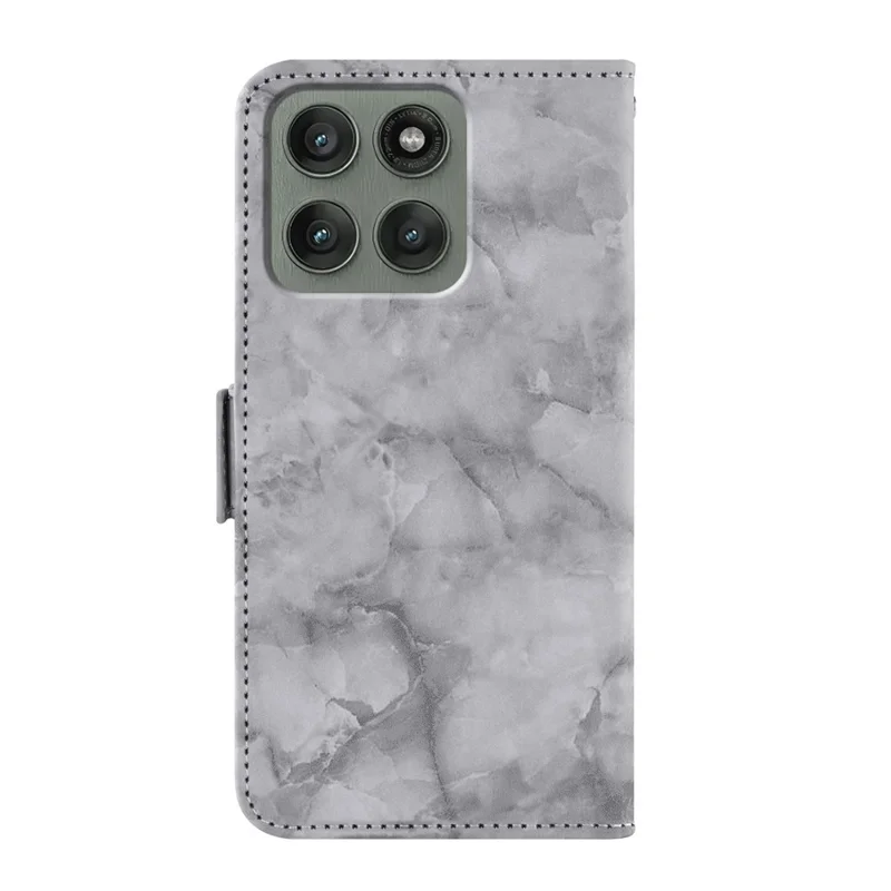 For Motorola Edge 60 Pro 5G Leather Case Marble Pattern Phone Wallet Stand Cover with Wrist Strap - Grey
