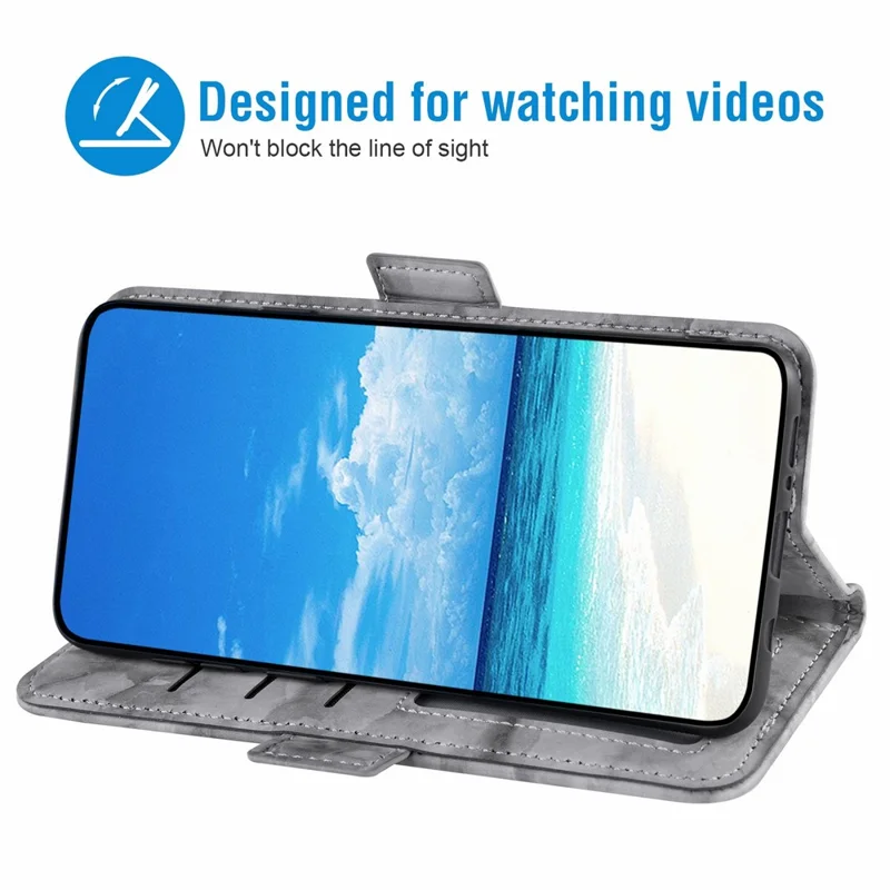 Leather Case For Honor Magic6 Lite 5G  /  X9b 5G Marble Pattern Phone Wallet Stand Cover with Wrist Strap - Grey
