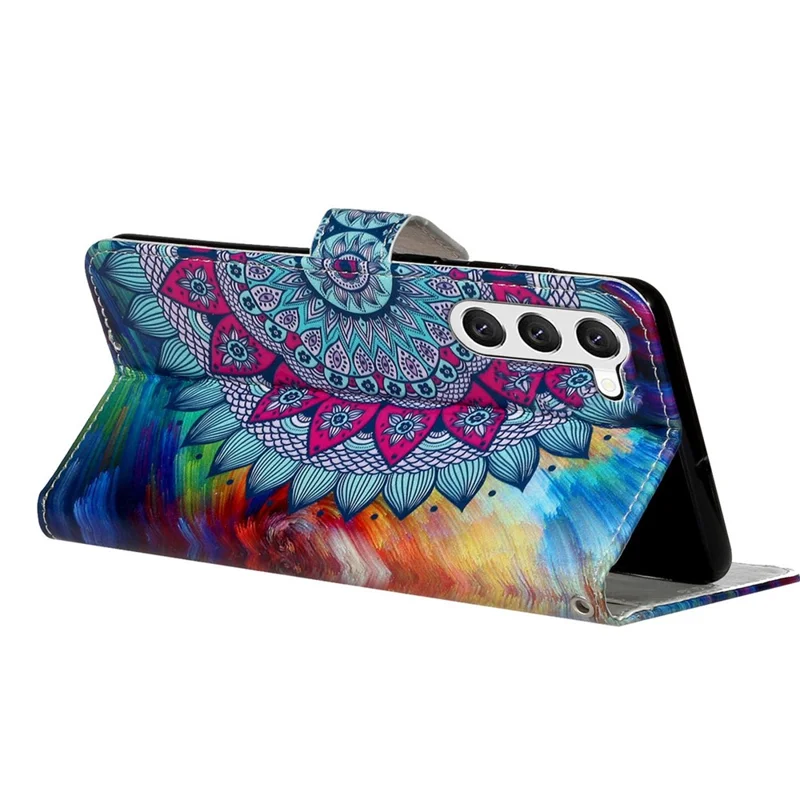 Für Samsung Galaxy S23+ PU-Leder-Muster geprägtes Schutzhülle, faltbares Stand-Folio-Flip-Handy-Portemonnaie mit Handgurt - Mandala-Blume