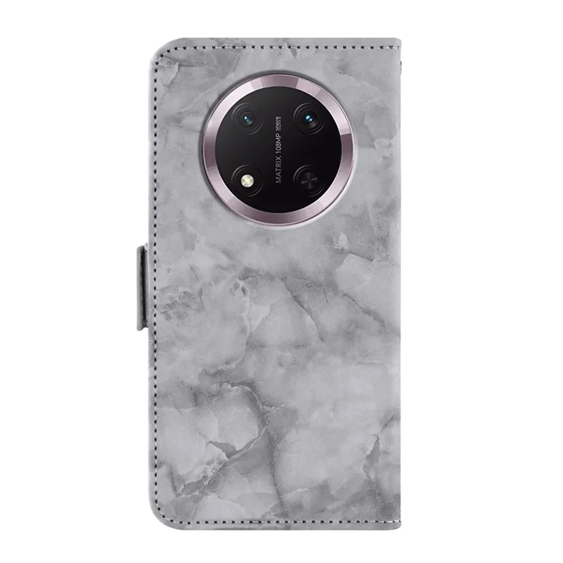 Capa de Couro para Honor X9c 5G / Magic7 Lite 5G / X60 Pro 5G Padrão de Mármore Carteira de Telefone Capa Suporte com Alça de Pulso - Cinza