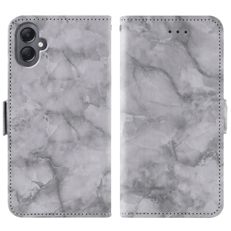 For Samsung Galaxy A05 4G Leather Case Marble Pattern Phone Wallet Stand Cover with Wrist Strap - Grey