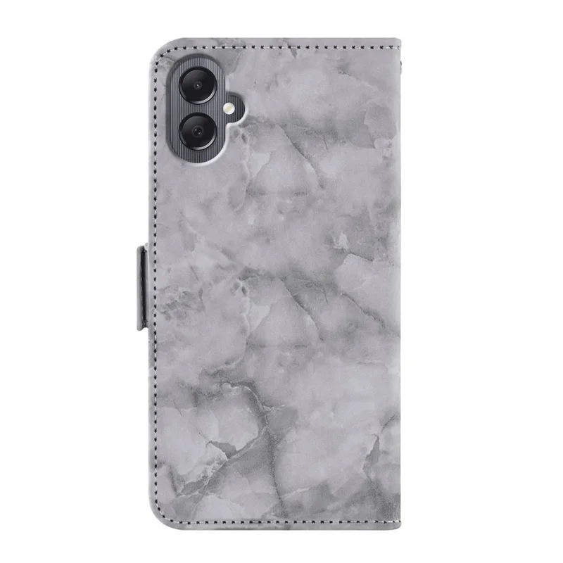 Für Samsung Galaxy A06 4G / A06 5G Lederetui Marmoroptik Handy-Geldbörse Stand Cover mit Handschlaufe - Grau