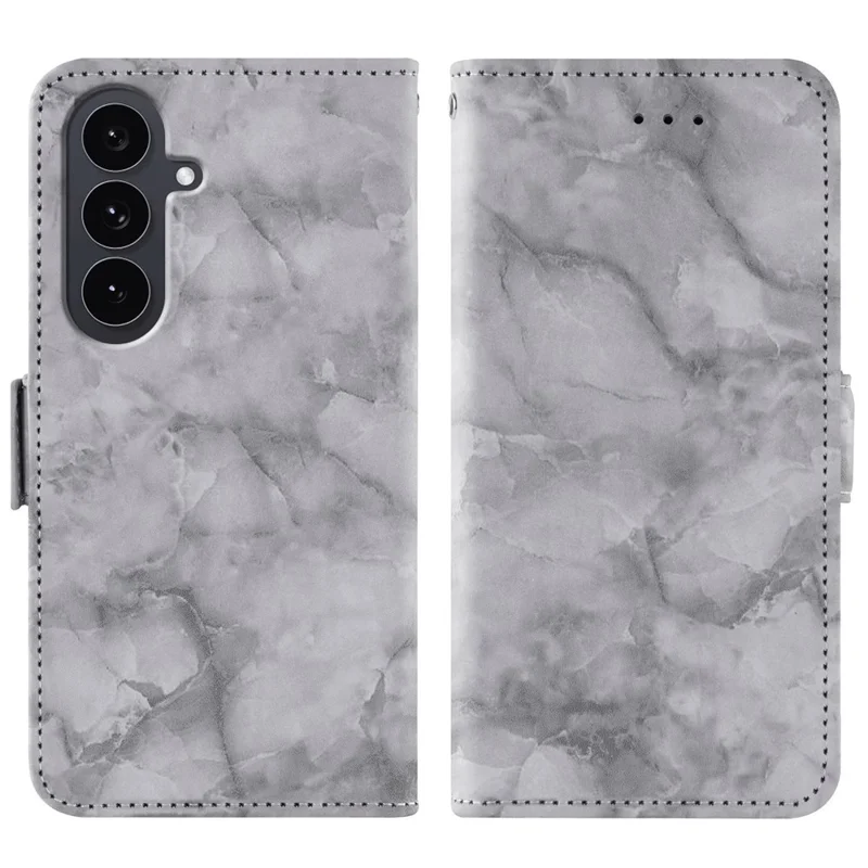 For Samsung Galaxy A25 5G (Global) (161mm) Leather Case Marble Pattern Phone Wallet Stand Cover with Wrist Strap - Grey