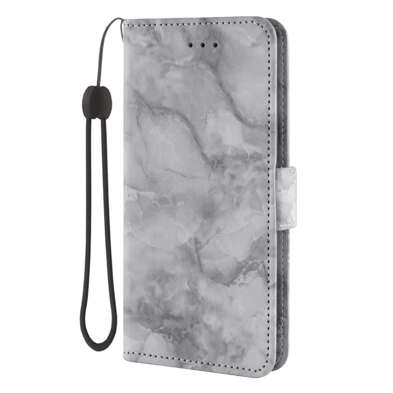For Samsung Galaxy A55 5G Leather Case Marble Pattern Phone Wallet Stand Cover with Wrist Strap - Grey
