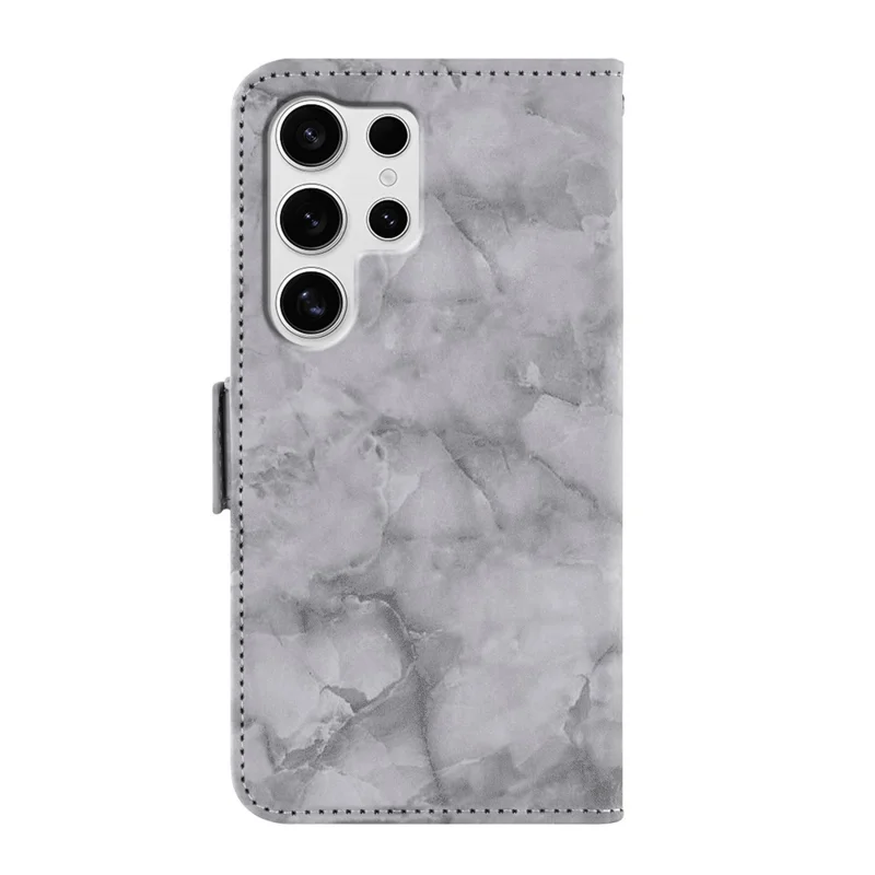 Capa de Couro para Samsung Galaxy S23 Ultra com Padrão de Mármore, Carteira de Telefone e Suporte com Alça de Pulso - Cinza