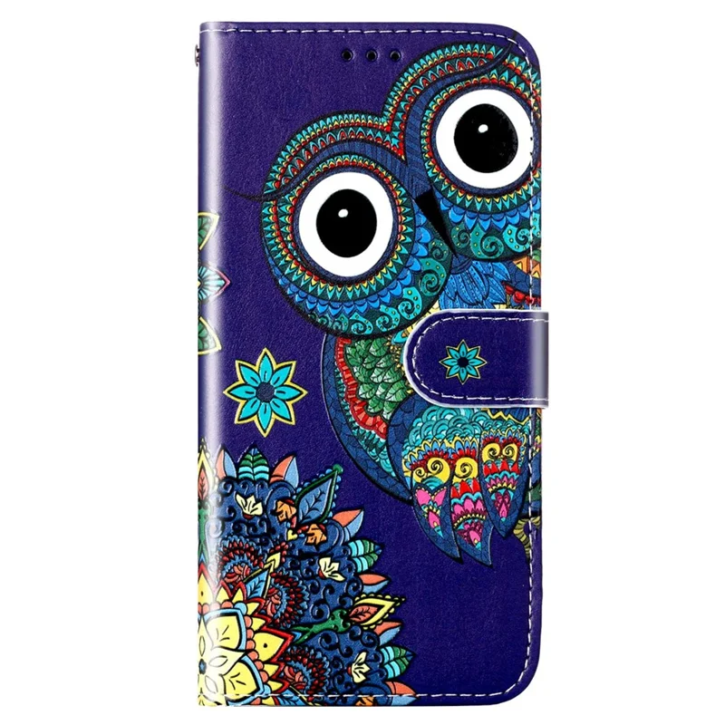 For Xiaomi Redmi 10A Stylish Pattern Embossed Protective Case PU Leather Folio Flip Phone Stand Wallet Cover with Hand Strap - Blue Owl