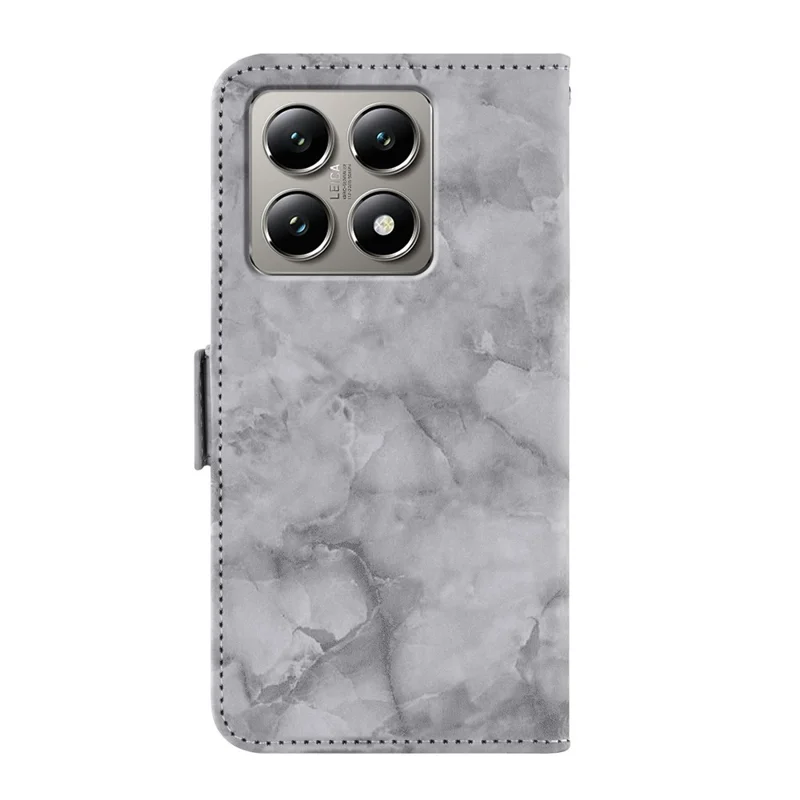 For Xiaomi 14T Pro Leather Case Marble Pattern Phone Wallet Stand Cover with Wrist Strap - Grey