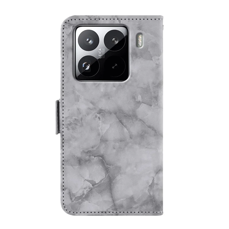 For Xiaomi 15 Pro Leather Case Marble Pattern Phone Wallet Stand Cover with Wrist Strap - Grey