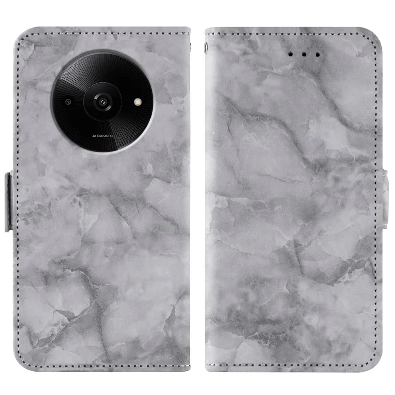 Funda de cuero para Xiaomi Poco C61 4G / Redmi A3 4G / A3x 4G con patrón de mármol, soporte tipo cartera, con correa de muñeca - Gris