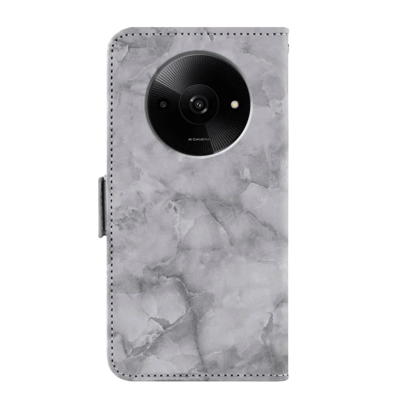 Funda de cuero para Xiaomi Poco C61 4G / Redmi A3 4G / A3x 4G con patrón de mármol, soporte tipo cartera, con correa de muñeca - Gris