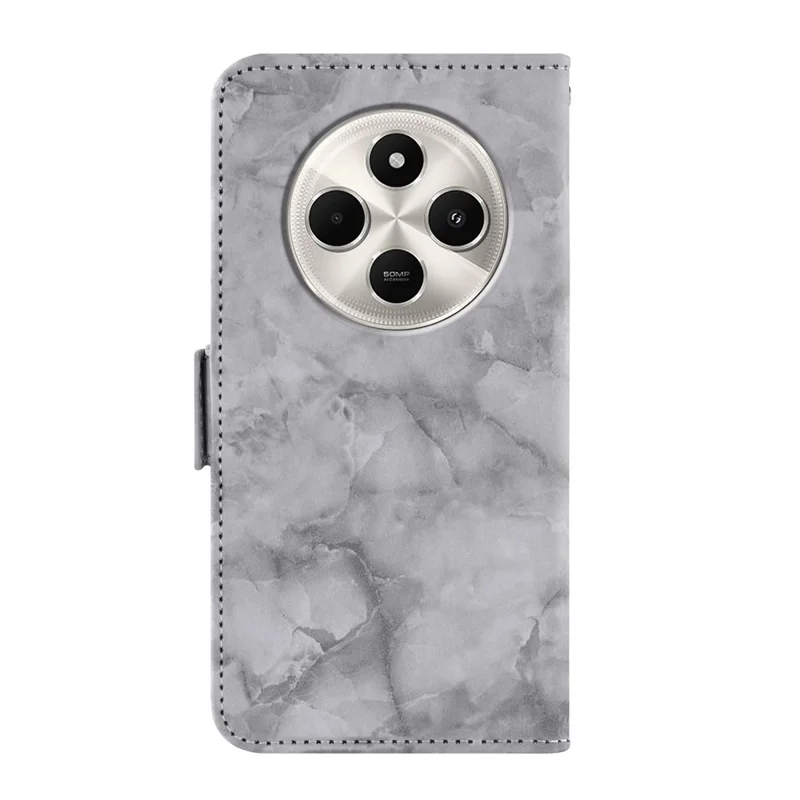 Custodia in pelle per Xiaomi Redmi 14C 4G / 14C 5G / A3 Pro 4G / 14R 5G / A4 5G / Poco C75 4G Custodia a portafoglio con motivo a marmo e supporto, con cinturino da polso - Grigio