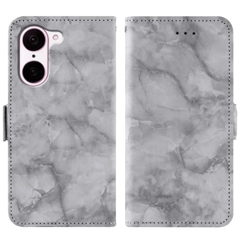 Custodia in pelle per Xiaomi Redmi 14C 4G / 14C 5G / A3 Pro 4G / 14R 5G / A4 5G / Poco C75 4G con motivo a marmo, portafoglio, supporto e cinturino da polso - Grigio