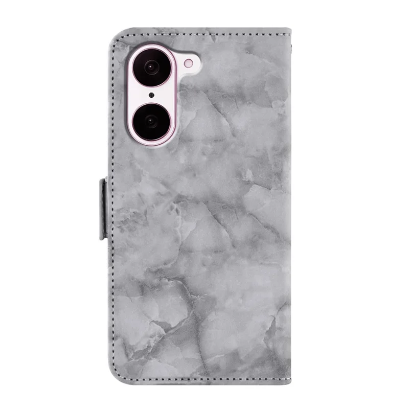Custodia in pelle per Xiaomi Redmi 14C 4G / 14C 5G / A3 Pro 4G / 14R 5G / A4 5G / Poco C75 4G con motivo a marmo, portafoglio, supporto e cinturino da polso - Grigio