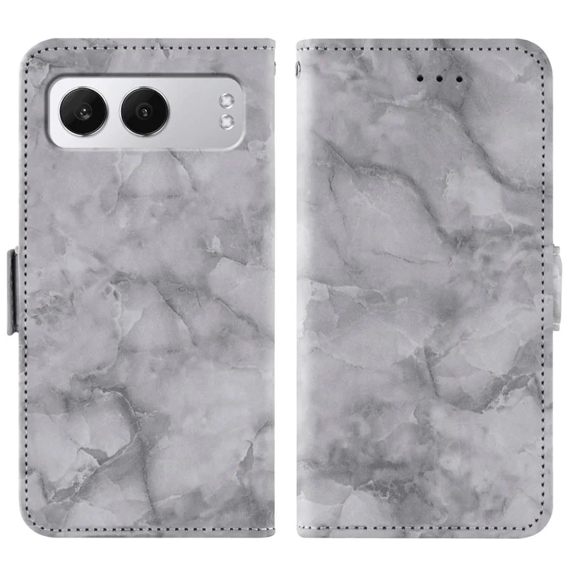 For OnePlus Nord 4 Leather Case Marble Pattern Phone Wallet Stand Cover with Wrist Strap - Grey