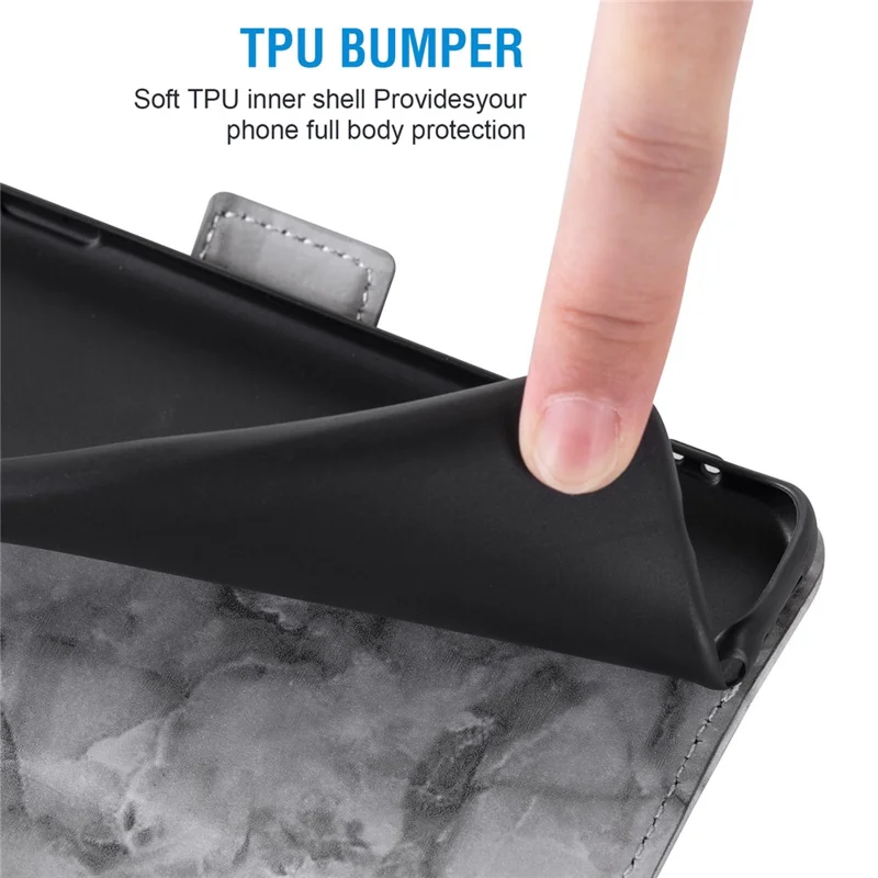 For OnePlus Nord 4 Leather Case Marble Pattern Phone Wallet Stand Cover with Wrist Strap - Grey