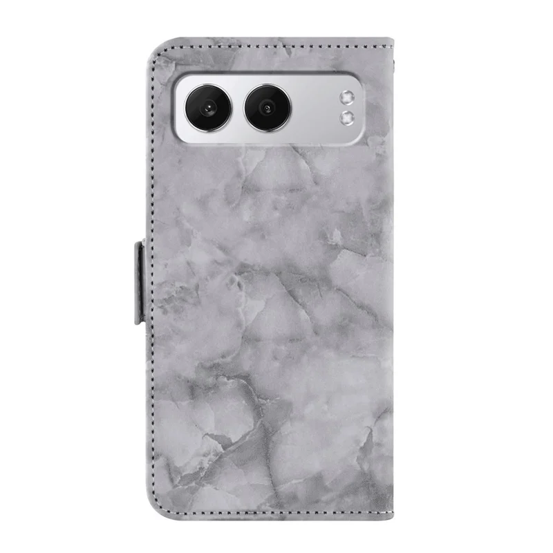 For OnePlus Nord 4 Leather Case Marble Pattern Phone Wallet Stand Cover with Wrist Strap - Grey