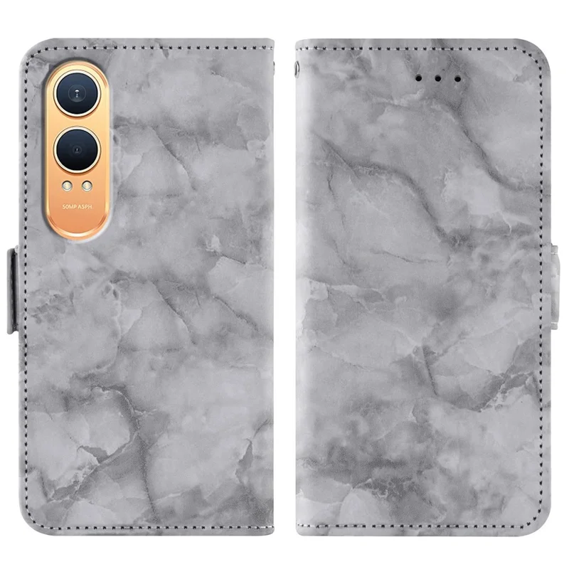 Кожаный чехол для OnePlus Nord CE4 Lite 5G / Oppo K12x 5G (Китай) с мраморным узором, чехол-бумажник, подставка, с ремешком на запястье - серый