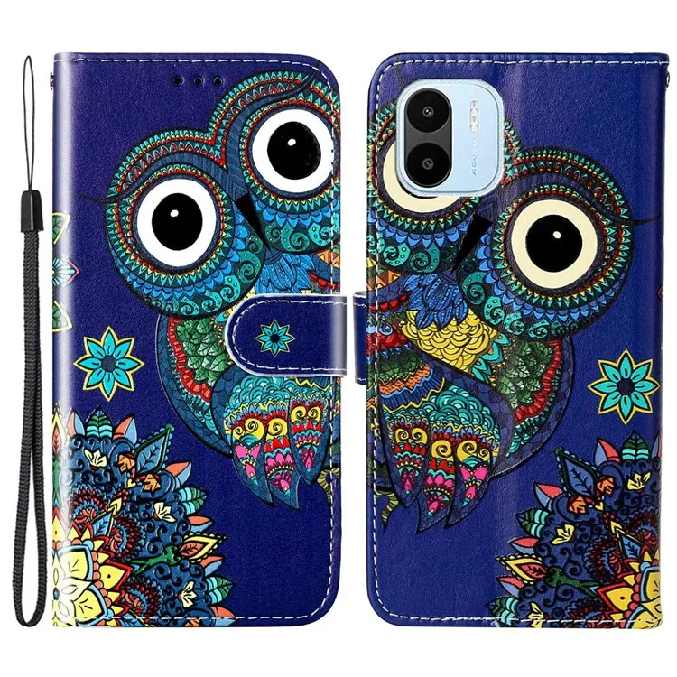 Для Xiaomi Redmi A1 4G PU Shotpereper Shock -resect Scoes Case Styly Patterd - Синяя Сова