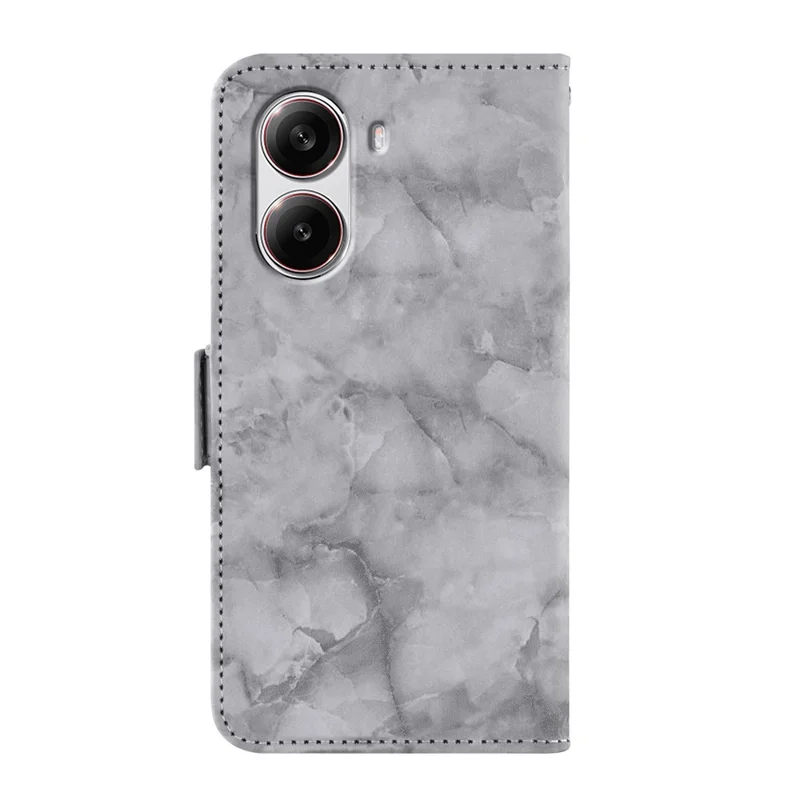 For Xiaomi Redmi Turbo 4 5G  /  Poco X7 Pro 5G Leather Case Marble Pattern Phone Wallet Stand Cover with Wrist Strap - Grey