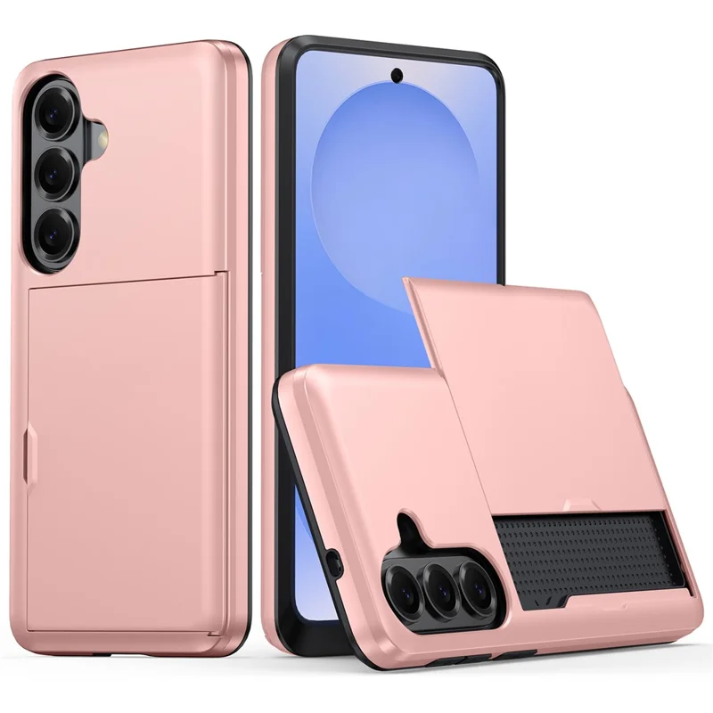 Custodia per Samsung Galaxy S26+ con porta carte di credito TPU + Cover posteriore in PC - Oro rosa