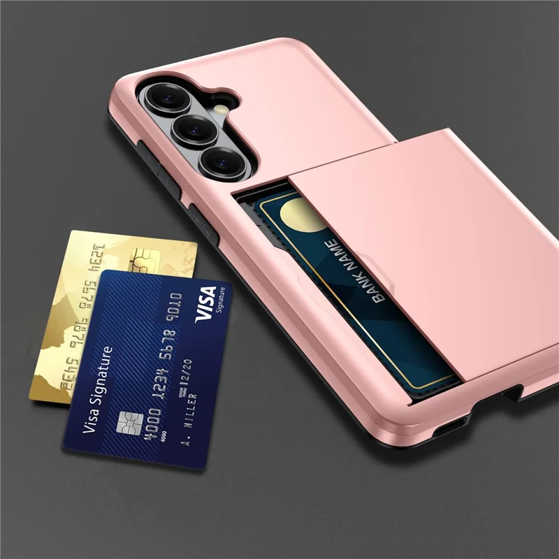 Custodia per Samsung Galaxy S26+ con porta carte di credito TPU + Cover posteriore in PC - Oro rosa