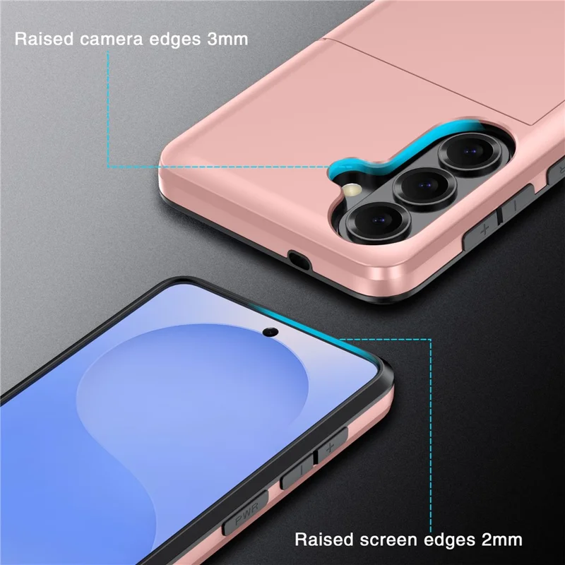 Custodia per Samsung Galaxy S26+ con porta carte di credito TPU + Cover posteriore in PC - Oro rosa