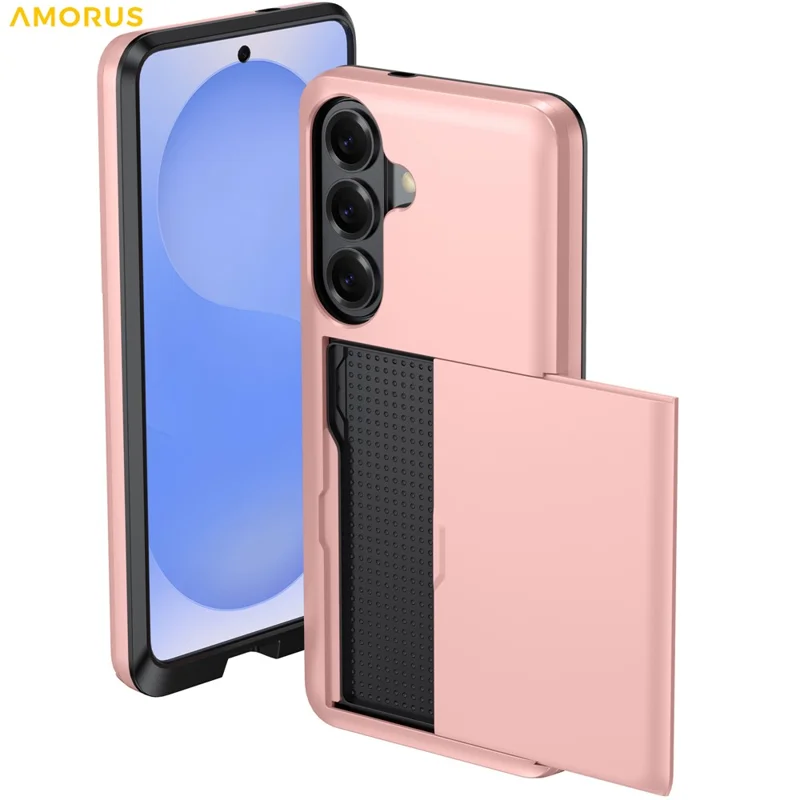 AMORUS voor Samsung Galaxy S26 / S26 Pro hoesje met schuifbaar kaarthouder PC TPU telefoon achterkant - Zwart