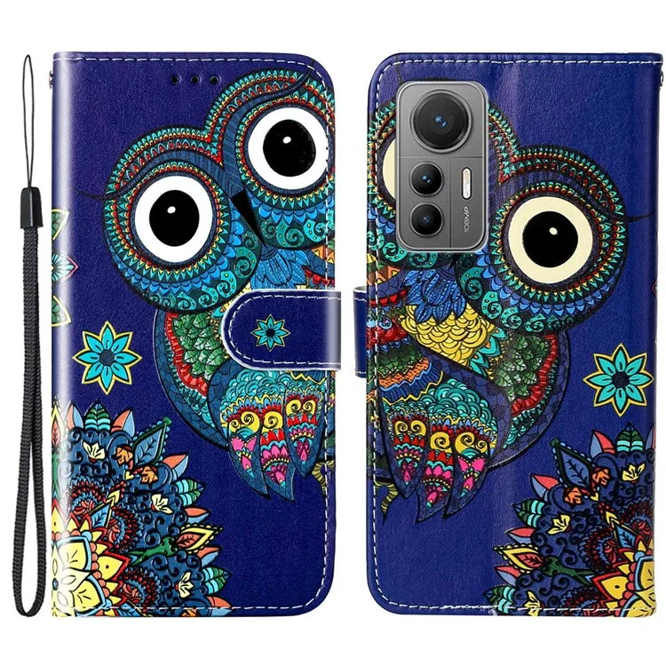 Pour Xiaomi 12 Lite 5G Motif Gaufré Housse de Téléphone PU Cuir+TPU Portefeuille Pliable avec Dragonne - Hibou