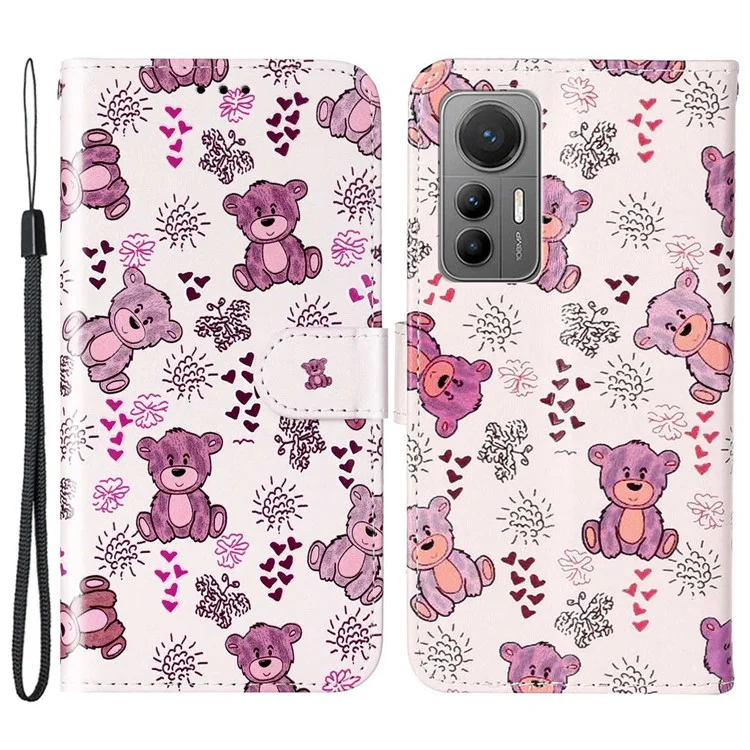 Pour Xiaomi 12 Lite 5G Motif gaufré Housse de téléphone PU Cuir+TPU Support pliable Portefeuille Étui avec Sangle à main - Ours